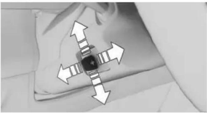 Medical or medical illustration showing a cross-shaped object with arrows pointing outward, no visible text or symbols