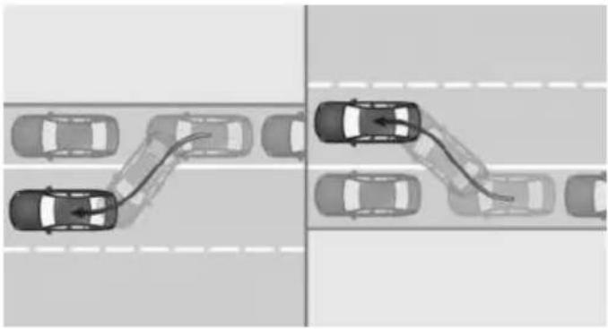 Top-down view of a multi-lane road intersection with cars on both sides (no text or symbols)