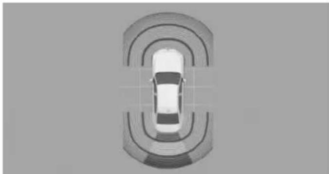 Top-down view of a car on a curved road with concentric rings (no text or symbols)