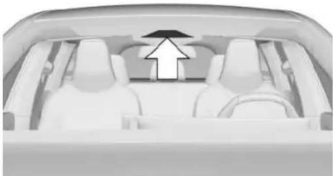 Interior view of a car showing the roof and seat compartments with an upward arrow indicating direction (no text or symbols)