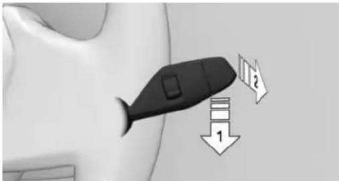Diagram showing a black object with directional arrows labeled 1 and 2, indicating flow or movement in a container or device.