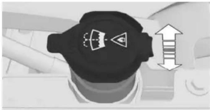 Top-down view of a car's head panel with warning symbol and directional arrow (no text or labels)