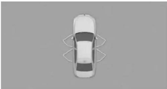 Top-down view of a car with visible steering wheel and sensor points (no text or symbols)