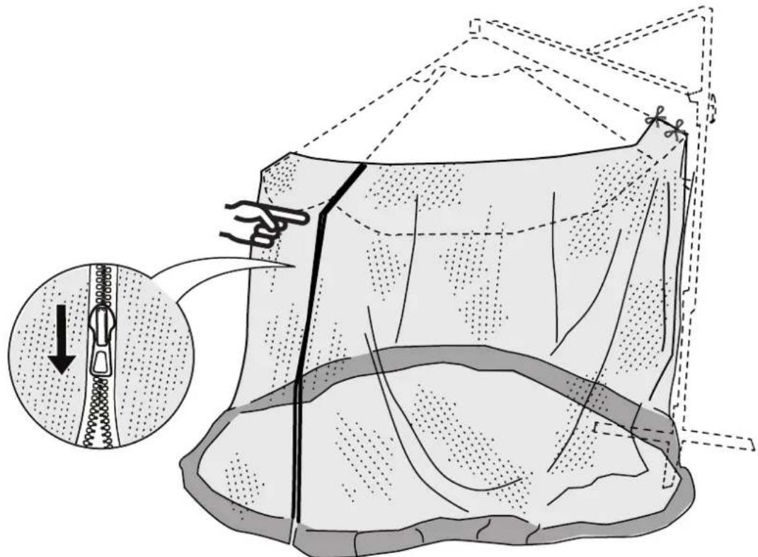Diagram illustrating a cable or meshing process with labeled components and directional arrow, showing structural deformation.