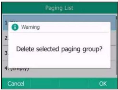 Paging List Warning Delete selected paging group? (Empty) Cancel OK
