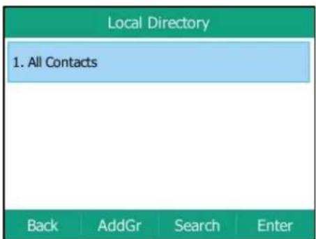 Local Directory 1. All Contacts Back AddGr Search Enter