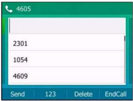 4605 2301 1054 4609 Send 123 Delete EndCall