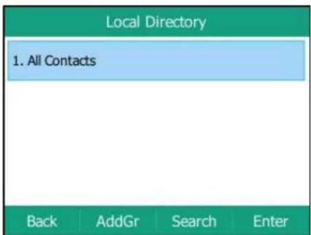 Local Directory 1. All Contacts Back AddGr Search Enter