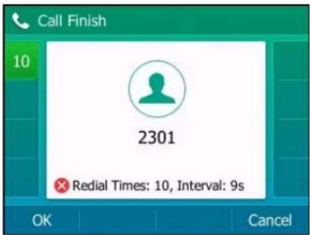 Call Finish 10 2301 Redial Times: 10, Interval: 9s OK Cancel