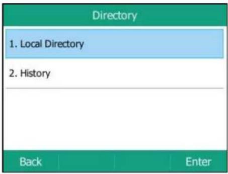 Directory 1. Local Directory 2. History Back Enter