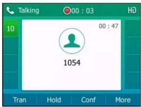 Talking 00 : 03 HD 10 00 : 47 1054 Tran Hold Conf More