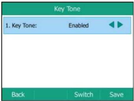 Key Tone 1. Key Tone: Enabled Back Switch Save