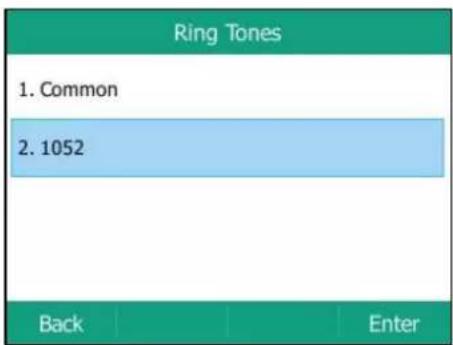 Ring Tones 1. Common 2. 1052 Back Enter