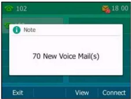 102 18 00 i Note 70 New Voice Mail(s) Exit View Connect