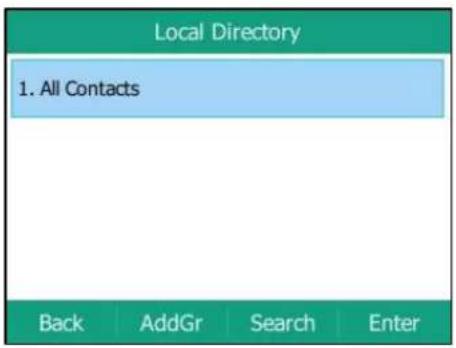 Local Directory 1. All Contacts Back AddGr Search Enter