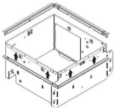 Technical line drawing of a mechanical housing or enclosure with mounting brackets and internal components (no text or symbols).