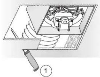Technical illustration of a mechanical assembly with a tool and component, no visible text or symbols.