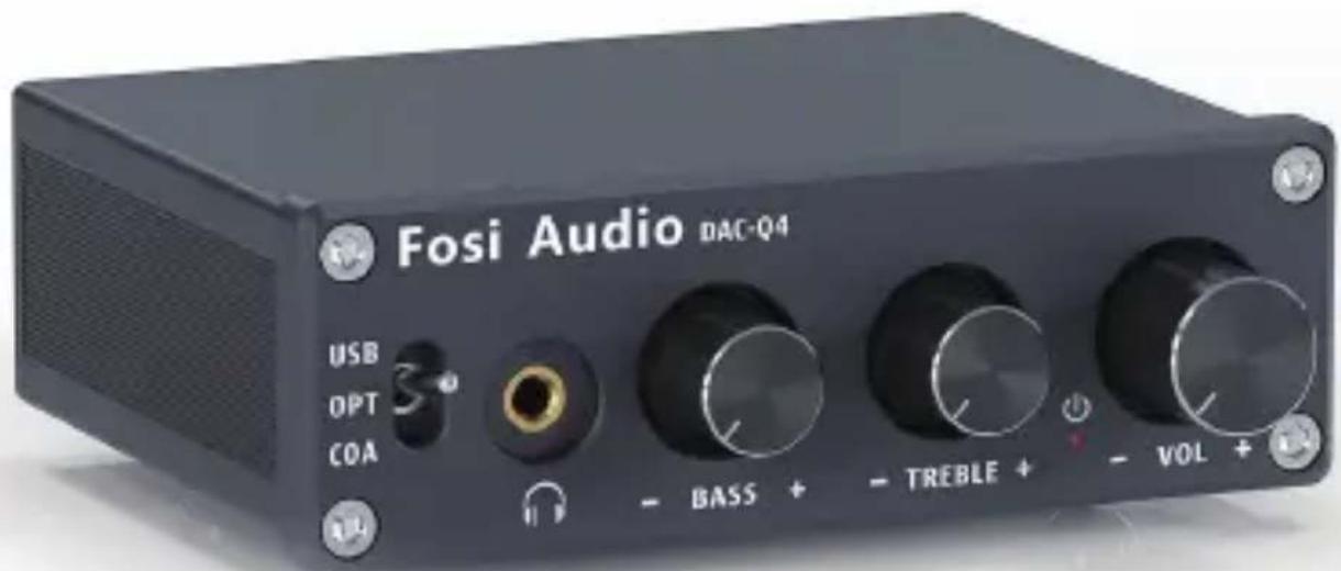 Fosi Audio DAC-Q4 USB OPT COA - BASS + - TREBLE + - VOL +