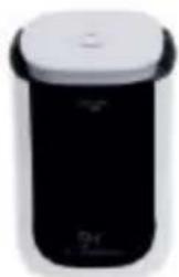 Black and white cylindrical object with a lid, resembling a water leveler or container.