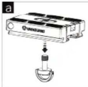 Diagram of a mechanical device with a cylindrical component inserted, showing internal components and a downward arrow (no text or symbols)