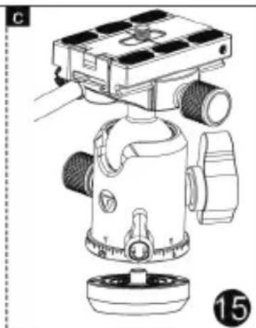 Line drawing of a ball head assembly with a camera module and base mount (no text or symbols)