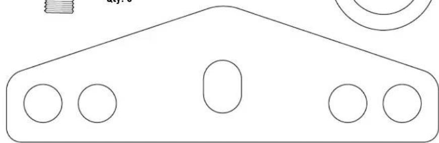 Simple line drawing of a triangular frame with six circular holes and a small threaded rod on top (no text or symbols)