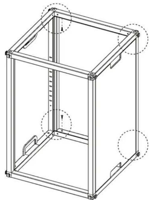 Technical line drawing of a 3D rectangular frame structure with mounting holes and internal ribs (no text or symbols)