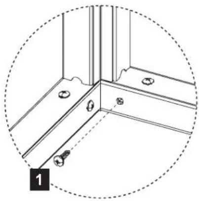 Technical line drawing of a corner joint with mounting holes and bolted joints (no text or symbols)