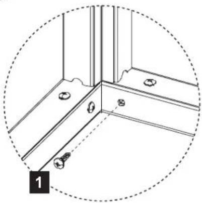 Technical diagram of a corner joint with mounting holes and bolts, enclosed in a dashed circle (no text or symbols)