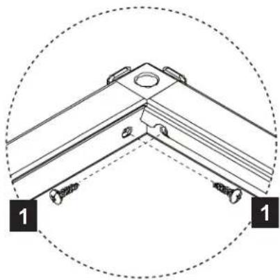 Technical line drawing of a mechanical bracket assembly with two bolted joints and a central mounting hole, enclosed in a dashed circular boundary (no text or symbols)