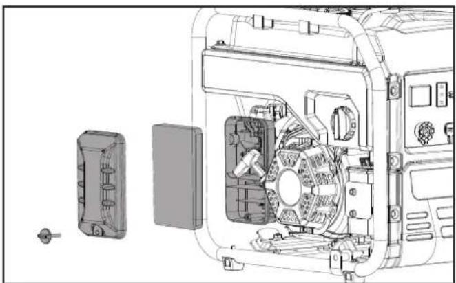 Technical line drawing of an internal combustion engine unit with internal components and housing (no text or symbols)