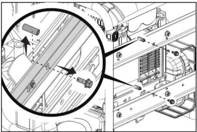 Technical diagram of an industrial machine with internal components and a magnified inset showing assembly details (no text or symbols)