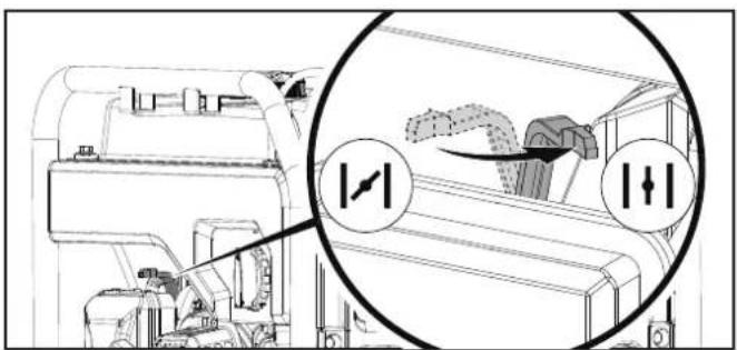 Technical diagram showing mechanical assembly with labeled parts and directional arrows indicating motion or movement