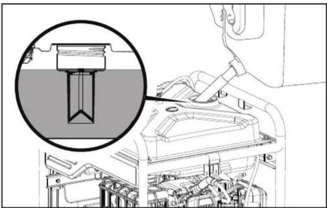 Technical line drawing of a mechanical assembly with a magnified inset showing a component detail (no text or symbols)
