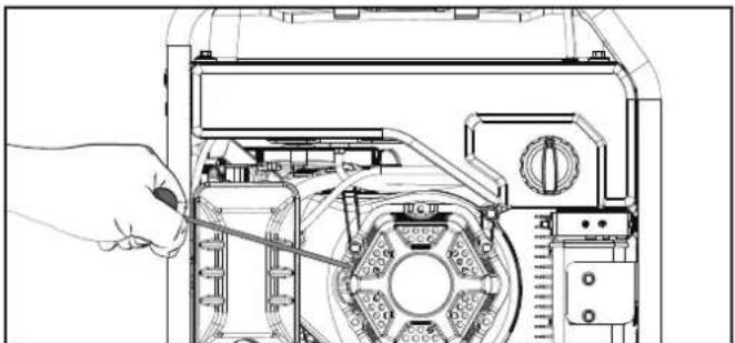 Technical line drawing of a mechanical device with a hand operating the internal components (no text or symbols visible)