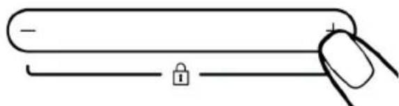 Simple line drawing of a finger pressing a button with a lock and plus sign (no text or symbols)