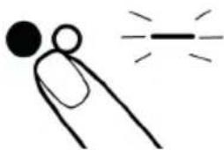 Simple stick figure drawing with a hand holding a finger and a dashed line indicating light (no text or symbols)