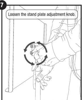 Loosen the stand plate adjustment knob.