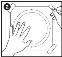 Line drawing of two hands holding a circular object, no text or symbols present