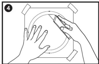 Illustration of hands holding a circular object with arrows indicating motion or rotation (no text or symbols)
