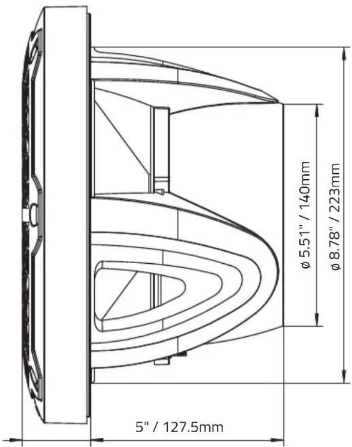 5" / 127.5mm φ 5.51" / 140mm φ 8.78" / 223mm