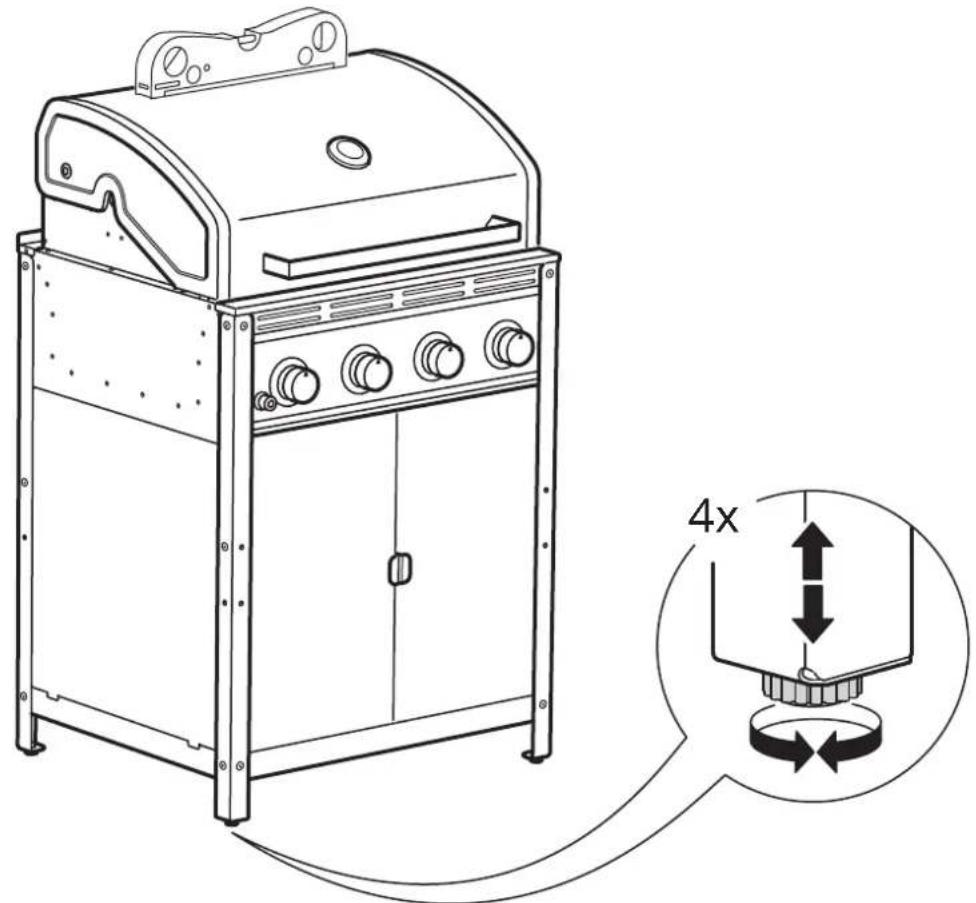 Schéma technique d'un réchaud à gaz avec composants étiquetés et annotation d'indicateur de vitesse 4x