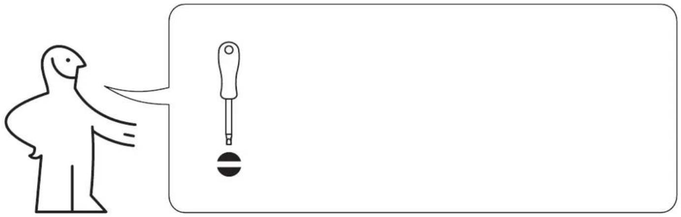 Dessin au trait simple d'une personne pointant un tournevis et un objet circulaire (sans texte ni symboles).