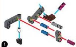 Mechanical assembly diagram showing interconnected components with red and blue lines (no text or symbols)