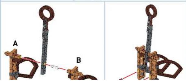 Two identical diagrams showing a wooden anchor mechanism with labeled parts A and B, no text or symbols present.