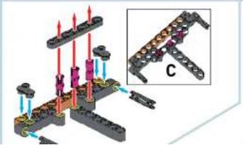 Mechanical assembly diagram showing a chain with red and blue directional arrows, no text or symbols present