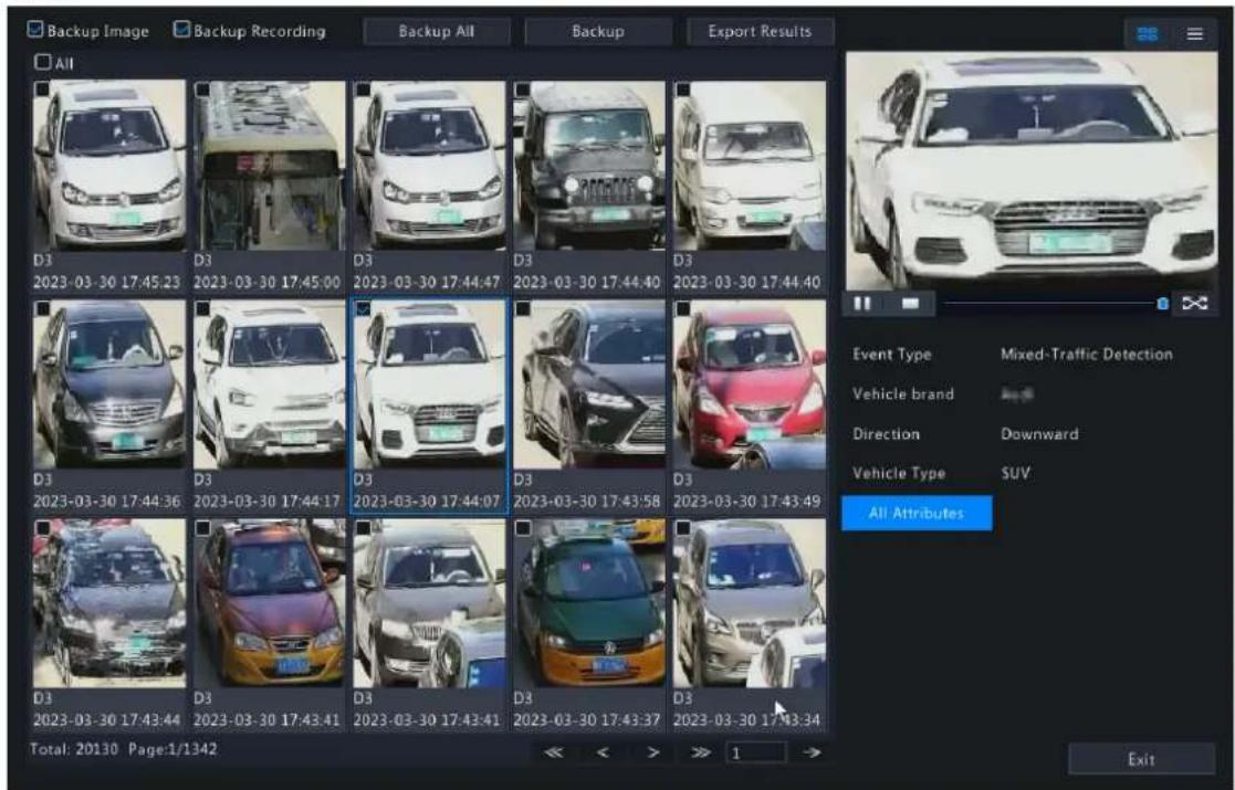 Backup Image Backup Recording Backup All Backup Export Results All D3 2023-03-30 17:45:23 D3 2023-03-30 17:45:00 D3 2023-03-30 17:44:47 D3 2023-03-30 17:44:40 D3 2023-03-30 17:44:40 Event Type Mixed-Traffic Detection Vehicle brand Direction Downward Vehicle Type SUV All Attributes D3 2023-03-30 17:4…