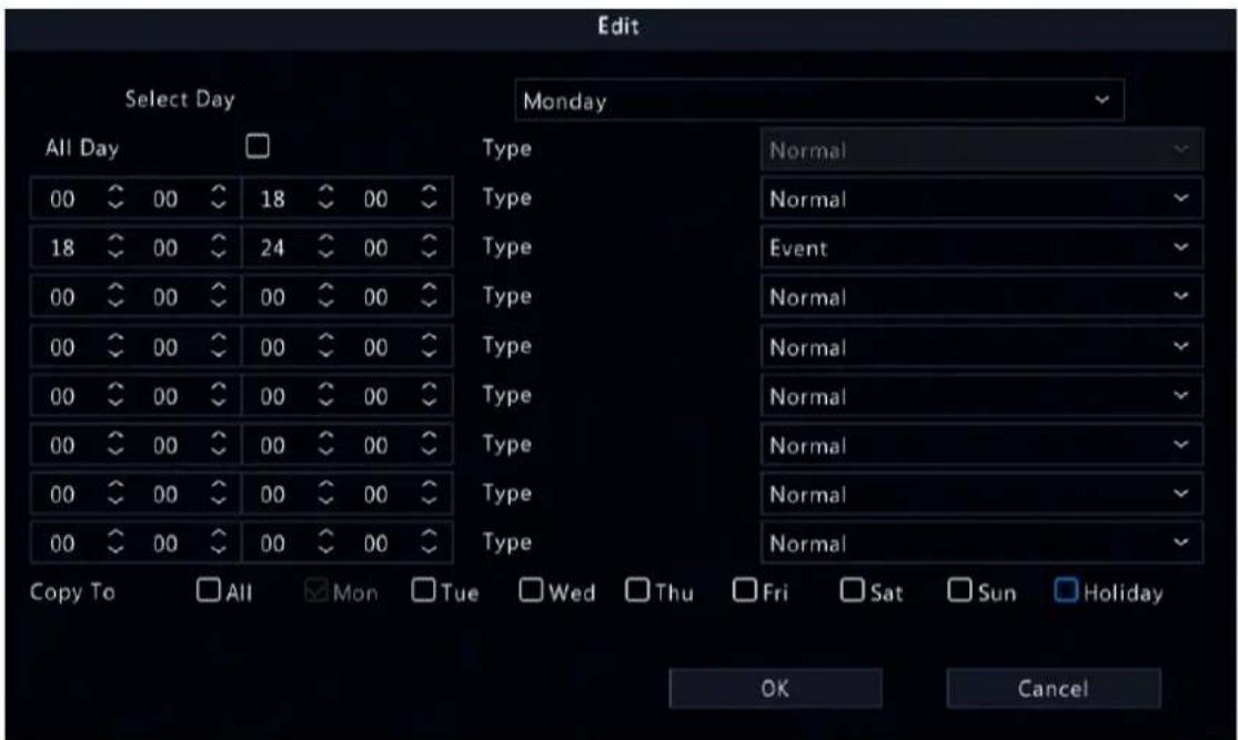 Edit Select Day Monday All Day Type Normal 00 00 18 00 18 00 24 00 00 00 00 00 00 00 00 00 00 00 00 00 00 00 00 00 Copy To All Mon Tue Wed Thu Fri Sat Sun Holiday OK Cancel