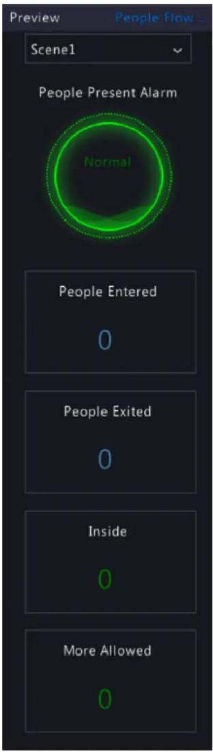 Preview People Flow Scene1 People Present Alarm Normal People Entered 0 People Exited 0 Inside 0 More Allowed 0