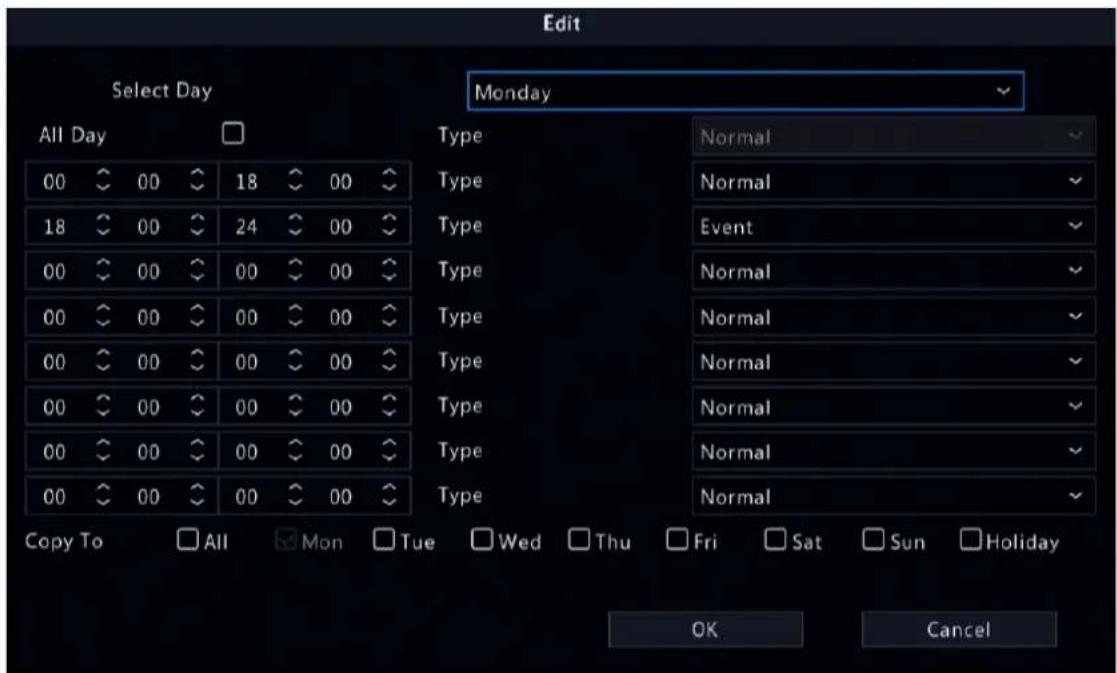 Edit Select Day Monday All Day Type Normal 00 00 18 00 18 00 24 00 00 00 00 00 00 00 00 00 00 00 00 00 00 00 00 00 Copy To All Mon Tue Wed Thu Fri Sat Sun Holiday OK Cancel